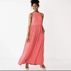 SO Salmon Coral Maxi Dress Sleeveless Tide Back Summer Rayon Dress Size XXL